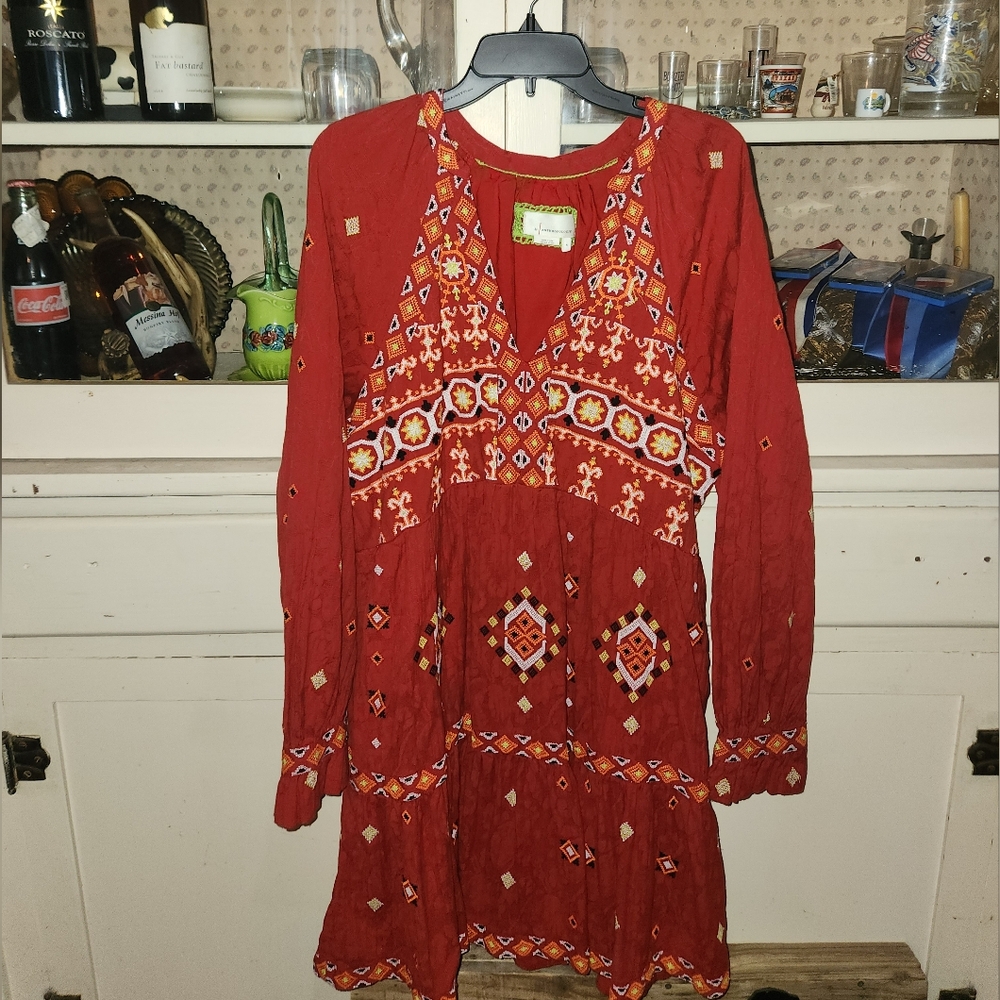 Anthropologie  bohemian Red Patterned Dress